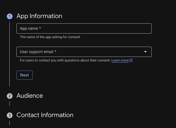 Google Auth Platform project configuration steps