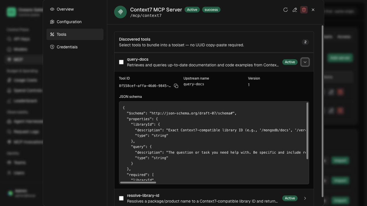 MCP server tools dialog